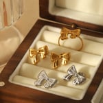 Silver color / 1 Pair Simple Sweet Style Bow Knot Shape Stainless Steel Silver Color Women's Stud Earrings Picture2